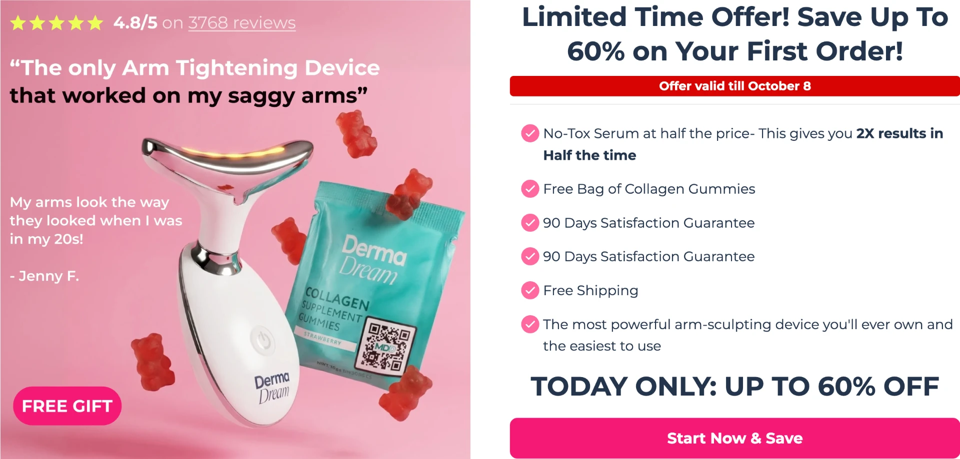 Promotional MyoGlow campaign artwork showing a device, gummies and offer copy